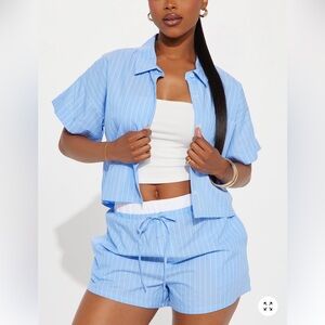 Fashion Nova Blue Striped Women Shorts Set